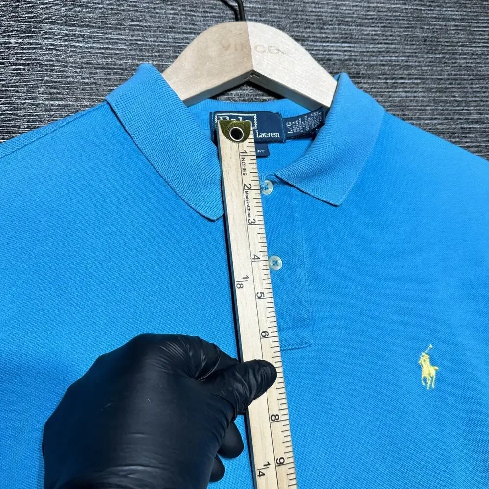 Polo by Ralph Lauren Shirt Men's L Blue Short Sleeve Yellow Pony Custom Casual